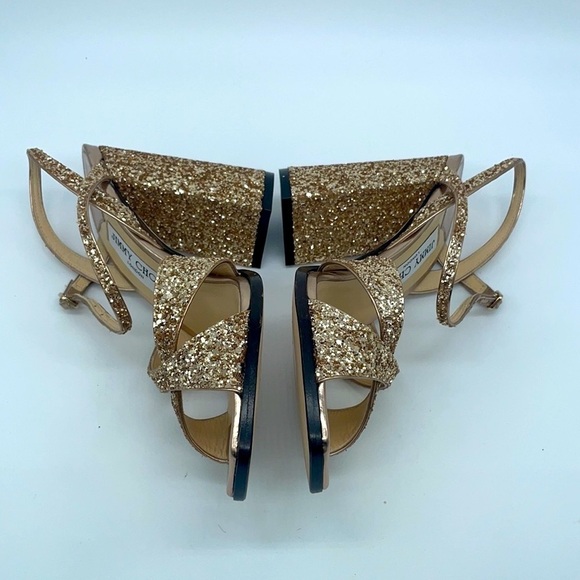 Jimmy Choo Gold Metallic glitter Joya Block heel strappy sandals 38 - Picture 4 of 7